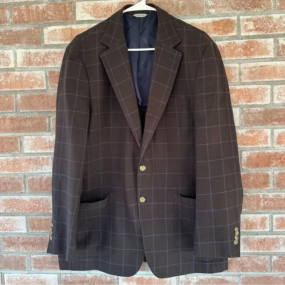 Thomas Dean Blazer Sport Coat Jacket Brown Blue Men’s Large 44 R Cotton